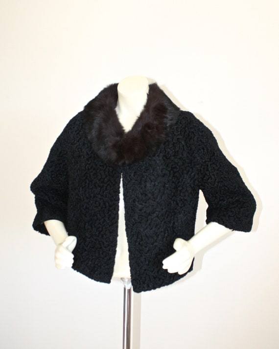 1950s Faux Black Persian Lamb Dress Jacket . Vint… - image 1