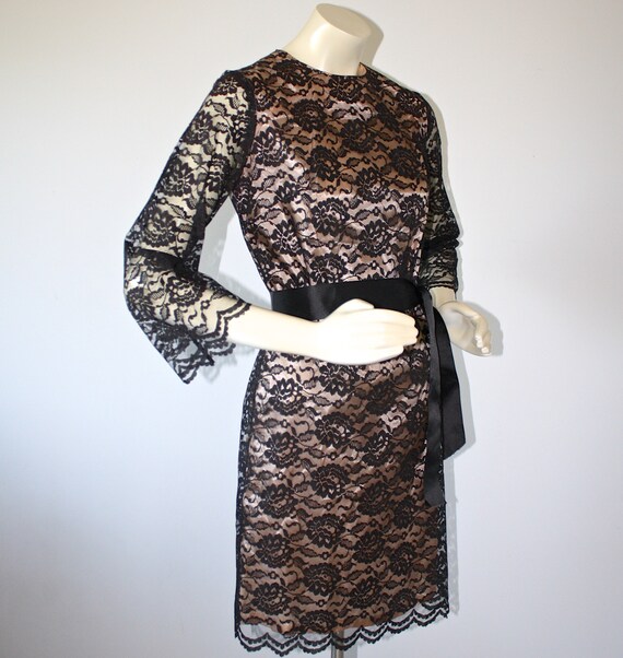 1950s Nude Allusion Black Chantilly Lace Party Dr… - image 6