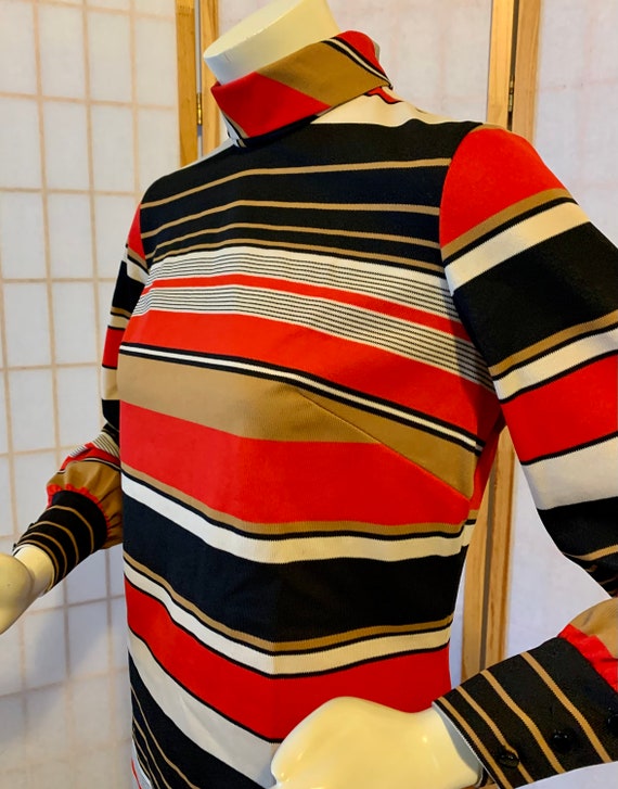 1960s MOD Striped Turtleneck Polyester Blouse . V… - image 9