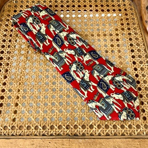 RENE CHAGAL Hand Made SILK Men's Neck Tie . Dressed Elephants Design . Vintage Y2K Formal Dress Tie image 5