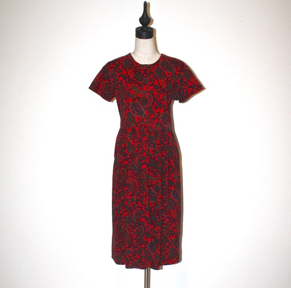 Vintage boho Hippie Red Cotton Paisley Casual Mid… - image 1