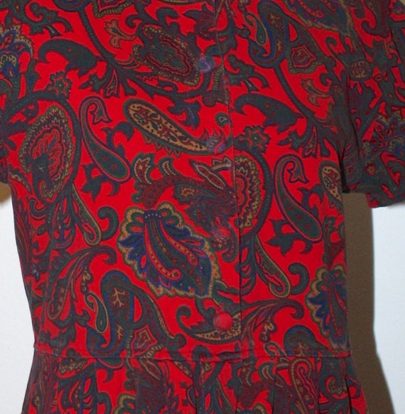Vintage boho Hippie Red Cotton Paisley Casual Mid… - image 4
