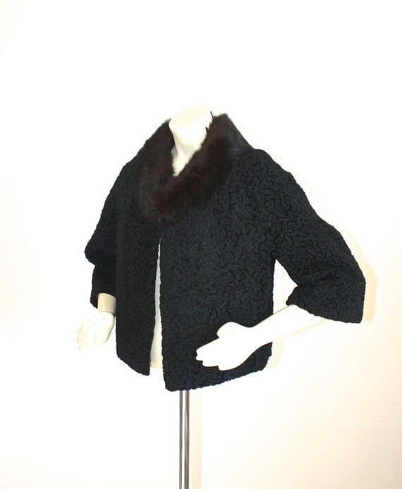 1950s Faux Black Persian Lamb Dress Jacket . Vint… - image 6