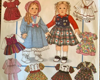 1990s Doll Clothes 18 inch Doll Dress UNCUT Simplicity 9381 Sewing Pattern . Vintage 1995 Dress Slip Vest Pantaloons Bonnet Doll Clothes