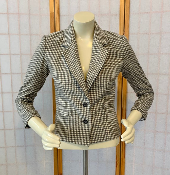 1990s Gray Houndstooth Tweed Wool Blazer Suit Jack