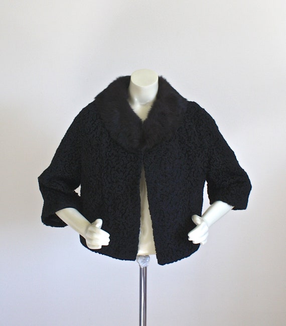 1950s Faux Black Persian Lamb Dress Jacket . Vint… - image 4