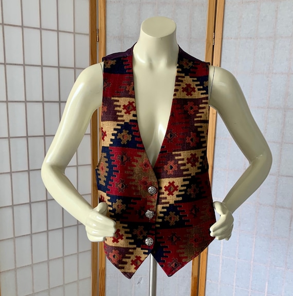 1990s Tex Mex Cowgirl Tapestry Vest . Vintage 90s 