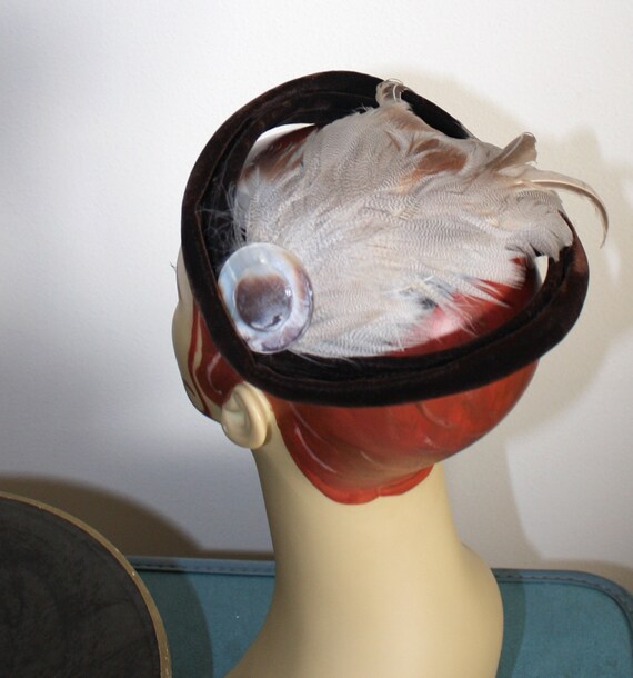 1950s Fascinator Hat . Vintage 50s Feathers Plume… - image 5