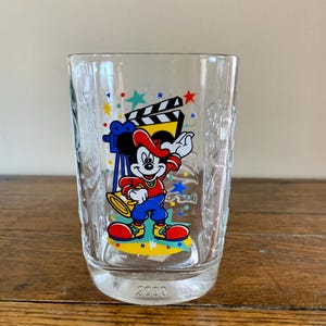 Vintage MICKEY MOUSE Graphic Drinking Glass . 2000 McDonalds Etched Tumbler Water Glass