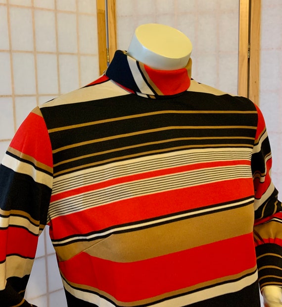 1960s MOD Striped Turtleneck Polyester Blouse . V… - image 5