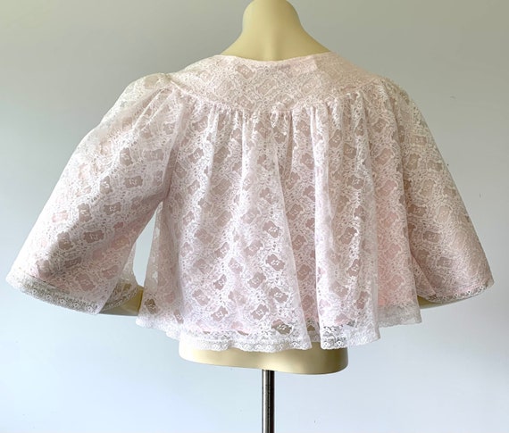 1960s Pink Lace Lingerie Bed Jacket Peignoir Shor… - image 10