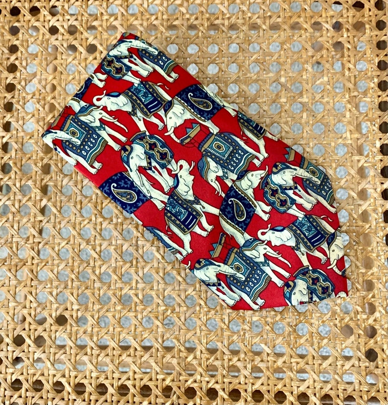 RENE CHAGAL Hand Made SILK Men's Neck Tie . Dressed Elephants Design . Vintage Y2K Formal Dress Tie image 1