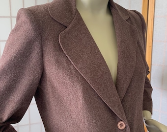 1970s Muted Mauve Wool Blazer Suit Jacket . Vintage 70s Retro Perceptions  Preppy or Equestrian Wool Blend Jacket . Size 10