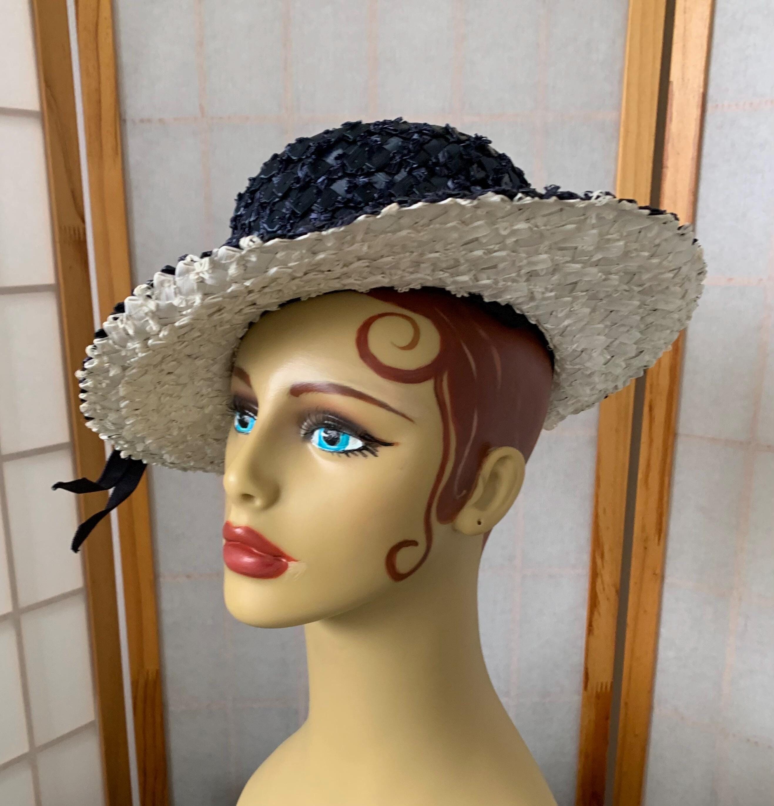 Unusual 1950s Vintage Tan Straw Small Hat With Wings and Black Velvet Trim 1950s Sun Hat - Etsy main image 4