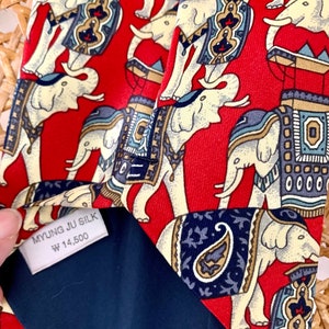 RENE CHAGAL Hand Made SILK Men's Neck Tie . Dressed Elephants Design . Vintage Y2K Formal Dress Tie image 2