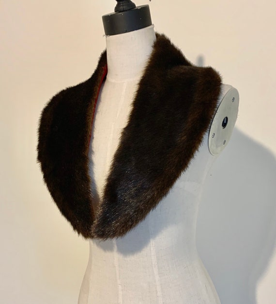 1950s faux Mink Fur collar . Vintage 50s Brown Sab