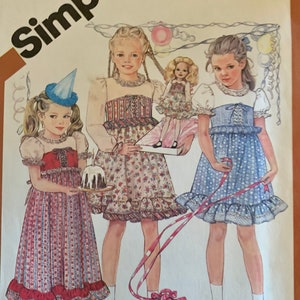 1980s CINDERELLA Girls Dirndl Style Dress . Vintage 1981 UNCUT Simplicity Sewing Pattern 5256 & Kimberly Doll Matching Dress Pattern  Size 3