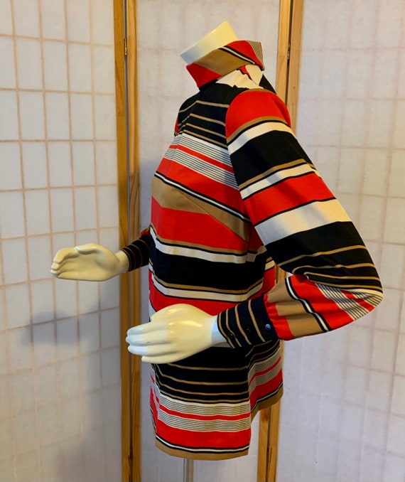 1960s MOD Striped Turtleneck Polyester Blouse . V… - image 8