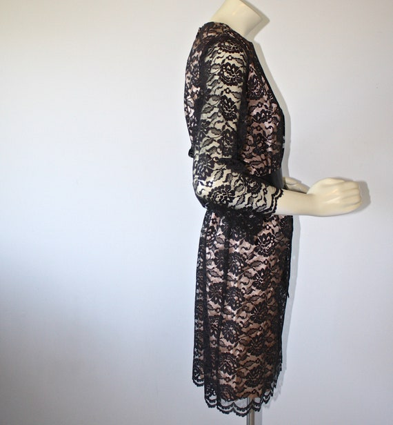 1950s Nude Allusion Black Chantilly Lace Party Dr… - image 7