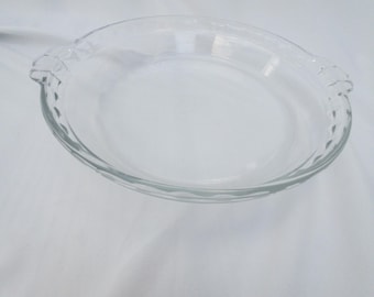 Vintage PYREX #229 Clear Glass Scalloped Edge 9.5&quot; Pie Plate Baking Dish 1960’s