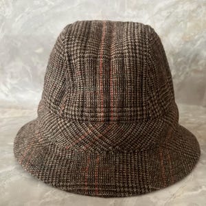 Vintage Totes Men&#39;s Fedora Hat Medium Gray Plaid Wool Blend Rain Resistant 21”