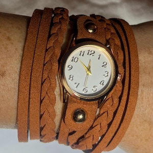 Leather Bracelet Watch Vintage Wristwatches, Leather Watch, Vintage Weave,  Boho Wrap Around Bracelet Watch