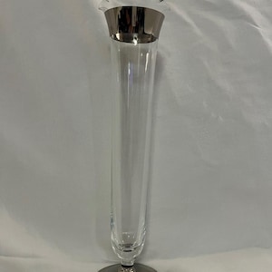 Vintage Vase Glass Bud Vase With Wide Silver Plated Rim & Base