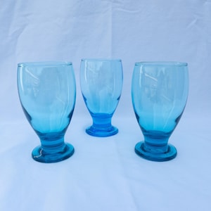 Vintage Cristar Aqua Turquoise Sky Blue Footed Water Goblets Set of three 4.5”