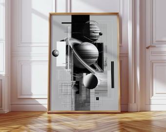 Solar System Planets Abstract Bauhaus Print, Modern Bauhaus Decor, Retro Poster, Minimalist Print, Pop Art Print, Bedroom Wall Print