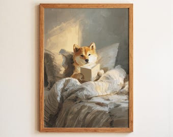 Shiba Inu-puppyleesboek met gezellige bedprint, grappige illustratie dierenkunst
