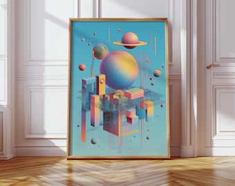 Saturn Planets Abstract Bauhaus Print, Solar System Poster, Retro Poster, Minimalist Print, Pop Art Print, Kids Bedroom Print, Wall Art