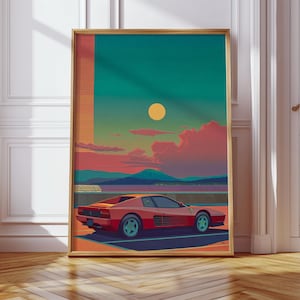 Italian Sports Car On Mount Fuji Japan Print, Cool Prints, Vehicle Print, Sports Car Poster, Pop Art Prints, Home Decor, Wall Art