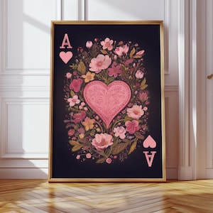 Herz Ass Blumen Karte Druck, Poster Abstrakt, Retro Druck, Minimalistischer Druck, Pop Art Print, Schlafzimmer Wandbild, Nostalgie Poster