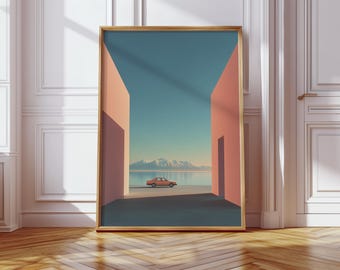 Car In Iceland Print, Supercar Poster, Hiroshi Nagai Inspired Print, Japanese Art, Car Print, Abstract Print, Kids Bedroom Poster