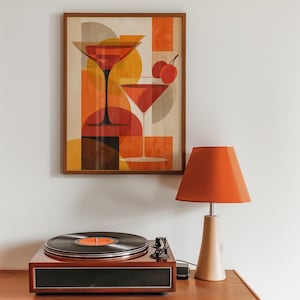 Orange Retro Cocktail Bauhaus Druck, Abstraktes Plakat, Retro Japanisches Plakat, Minimalistischer Druck, Pop Art Druck, Schlafzimmer Wanddruck