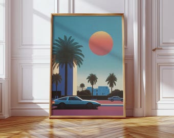 Sunset Retro Marrakech Hiroshi Nagai Inspired Architecture Print, Yayoi Kusama Inspired Print, Retro Poster, Animal Print, Pop Art Print
