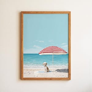 Minimalistisk Cockapoo konsttryck, Cornwall kustsommarmålning, modern hundväggdekoration