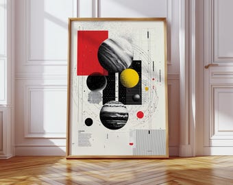 Orbiting Solar System Planets Abstract Bauhaus Print, Modern Bauhaus Decor, Retro Poster, Minimalist Print, Bedroom Wall Print, Wall Art