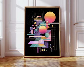 Pluto Solar System Planets Abstract Bauhaus Print, Modern Bauhaus Decor, Retro Poster, Minimalist Print, Bedroom Wall Print, Wall Art
