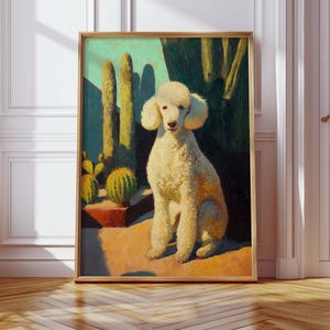 Pudel im Kaktusgarten Print, Coole Prints, Tier Poster, Pop Art Prints, Wohndekor, Wandkunst