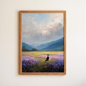 Border Collie w kalifornijskim polu kwiatów, pies, American Serenity, obraz olejny, wydruk