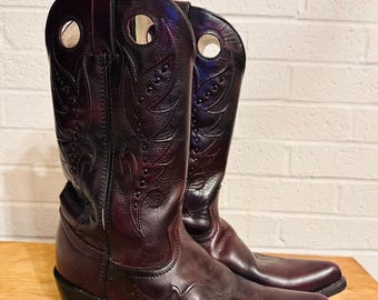 Vintage Durango DB585 Black Cherry Leather Cowboy Boots Mens 8.5 D Western