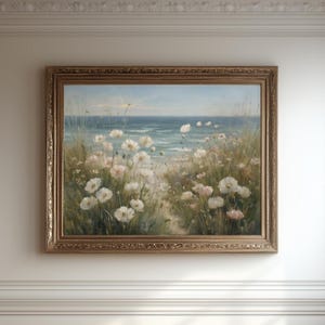 Coastal Printable Wildflower Field, English Landscape Painting, Floral Print, Vintage Summer Print, Summer Farmhouse Print,Digital Download