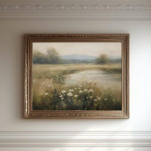 Spring Printable Wildflower Field,  English Landscape Painting, Spring Floral Print, Vintage Farmhouse, Neutral Wall Art, Digital Download