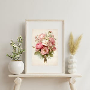 Vintage Rose Floral Print, Antique Rose Printable Wall Art, Pink Flower ...