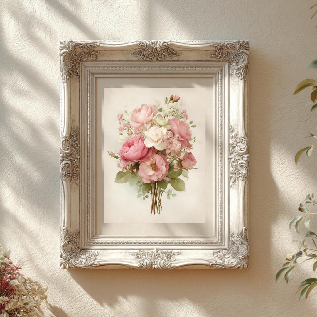 Vintage Rose Floral Print, Antique Rose Printable Wall Art, Pink Flower ...