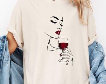Comfort Colors Wine Lover T-Shirt, Elegant Line Art Tee
