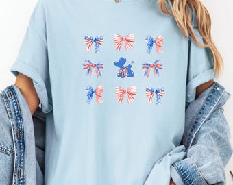 Maglietta con fiocco del 4 luglio Comfort Colors, maglietta patriottica degli Stati Uniti