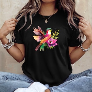 Birds T-Shirt, Bird On The Flower Shirt, Bird Shirt, Gift For Her, Bird Lover Shirt, Gift For Bird Lover, Nature Lover Shirt, Nature Shirt