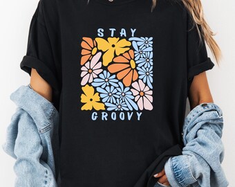 Comfort Colors retro shirt met bloemen, Groovy T-shirt jaren 70